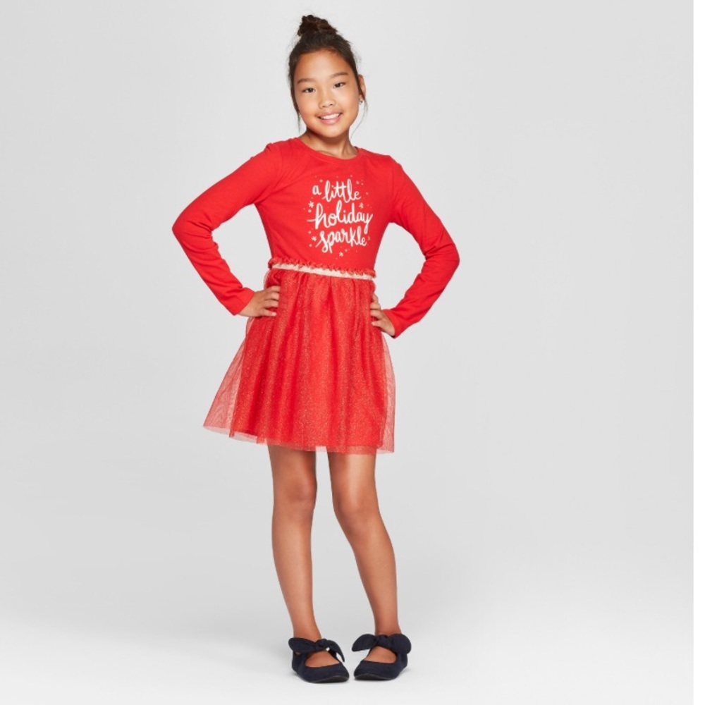 A Little Holiday Sparkle Red Gold Christmas Dress S & XS Available